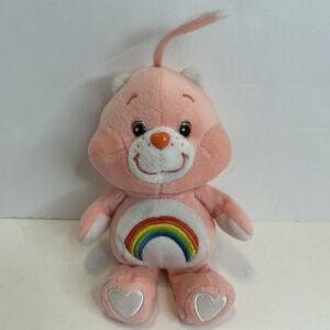 Vintage 2002 Care Bears Cheer Bear Pink 8" Plush Bean Bag Rainbow Tag Cut